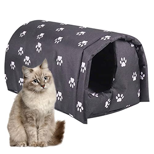 Fhiny Stray Cats Shelter, Waterproof Outdoor Cat House Foldable Warm Pet Cave for Winter Wild Animal Tent Bed Anti-Slip Kitten Cave for Feral Cat Dog Puppy Weatherproof Black (L:21.7'×16'×14.5')