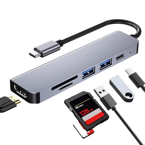 Hub USB C PD 100 W Docking Station USB C para HDMI 4K @30 Hz com porta USB 3.0, USB 2.0, leitor de cartões SD/TF 6 em 1 adaptador multiporta compatível com MacBook Pro/Air/DELL/iPad/iMac/iPhone