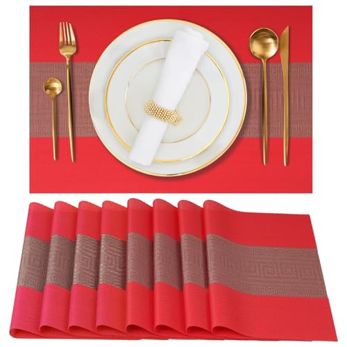 Gucass Lot de 8 Sets de Table Lavable, Sets Table Plastique PVC, Tissé Lavable Napperons Résistant à Chaleur Antidérapant, pour Cuisine Table à Manger,...