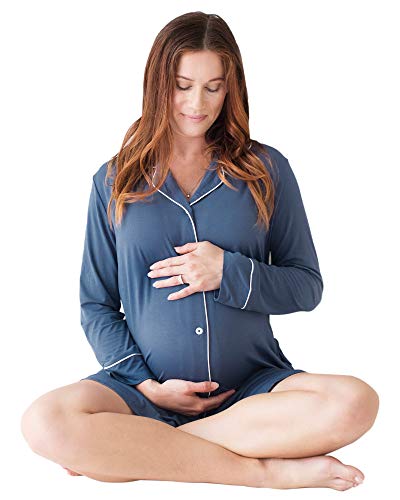 Kindred Bravely Clea Bamboo Button Down Nursing Nightgown | Long Sleeve Maternity Nightgown (Slate Blue, Medium) #TOP2