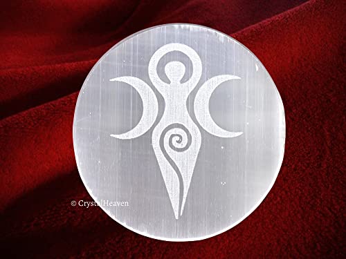 Image of Crystal Heaven Certified Selenite Crystal Charging Plate, 3 Inch Engraved Goddess Selenite Plate For Crystal Cleansing Re-Energy Work, Meditation And Pooja