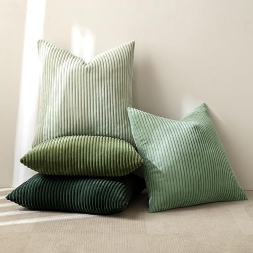 Image of MIULEE Boho Farmhouse Sage Green Throw Pillow Covers 22x22 Inch Set of 4 Mordern Nordic Cushion Covers Soft Corduroy Spring Home Decor for Couch Bed Sofa Living Room Forest Green