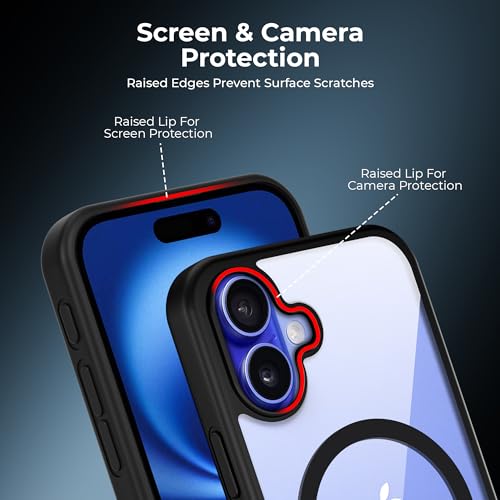 Image of A rtistque Clear Back Cover Case for iPhone 16 | Mag-Safe| Acrylic | Shockproof TPU Protective Design | iPhone 16 Back Cover Transparent - Black Bumper