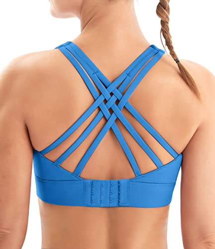 Image of Sports Bras for Women High Support Large Bust Strappy Workout Tanks Tops | High Impact, Soft Breathable Fabric, Removable Pads, Wireless Comfort, Hook & Eye Closure, Running, Gym, Yoga, Daily