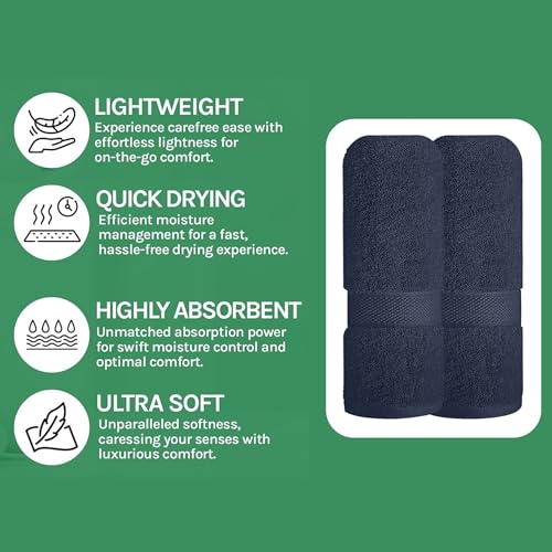 Image of Sulfar 100% Combed Cotton, Quick Drying Highly Absorbent Thick Bathroom Towels, Luxury Bath Towel Set (Pack of 2, 70 X 140 cm) - 600 GSM (Navy)