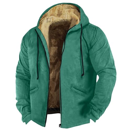ADHOWBEW Men's Winter Coats Warm Thicken Sherpa Big and Tall Hunting Zip Up Long Sleeve Vintage Plush Fleece Lined Outerwear