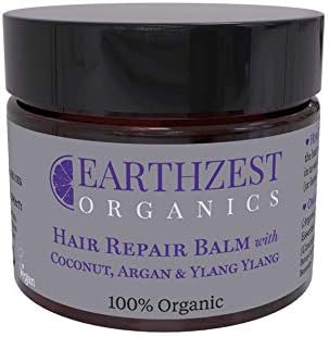 Coconut & Argan Hair Repair Balm & Treatment Mask by EarthZest Organics. With Ylang Ylang and Lemon Essential Oils. 100% Organic 100% Natural & Certified Vegan. Powerful and Fast Acting Conditioner for All Hair and Scalps including Sensitive. Use Daily or Overnight as an Intensive Deep Rescue Treatment. NO Added Water NO Synthetics (including SLS/Sulphates/Sulfates and Parabens). The Ultimate Hair Conditioner for Soft, Healthy, Shiny Hair - Highly Concentrated & Long-Lasting 50ml