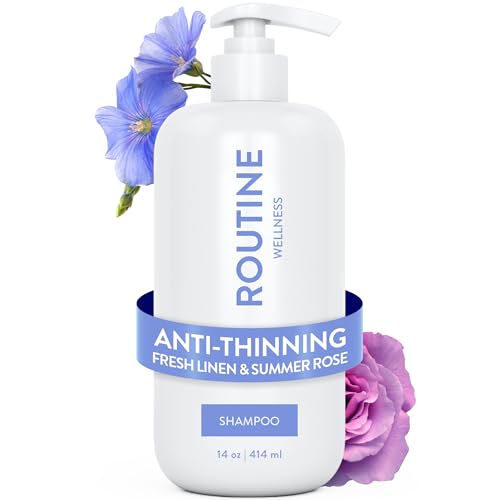 Image of Routine Wellness Anti-Thinning Shampoo - Fresh Linen & Summer Rose | Clinically tested shampoo for thinning hair with biotin, pea peptides, saw palmetto oil, color safe, sulfate free
