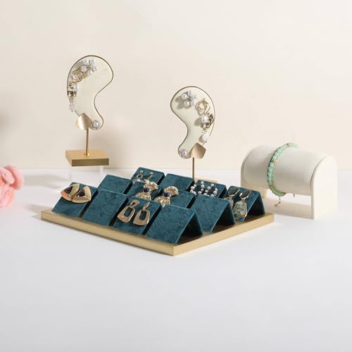 GemeShou Golden coated earring display stand for selling, velvet stud earring holder for jewelry display, Jewlery earring storage organizer tray, studs holder jewelry organizer【Earring holder-Blue】 by GemeShou - Used condition - Image 6
