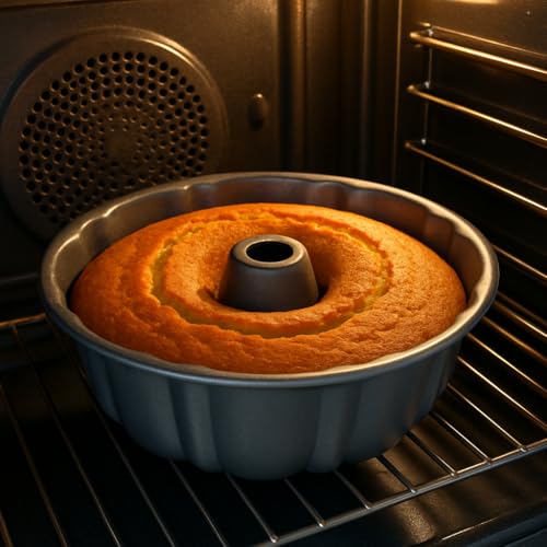 Image of 10-Inch Nonstick Cake Pan, Fluted Tube Pan for Pound & Ring Cakes | Heavy duty baking ring mold. Easy release non-stick tin for flawless angel food cake, coffee cakes, and jello molds.