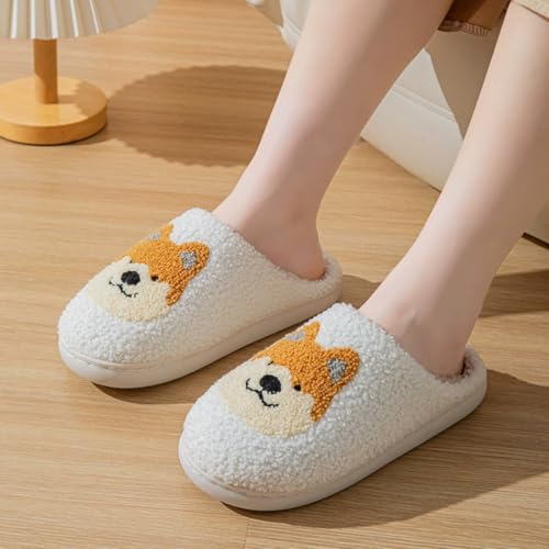 Cartoon Animal Plush Slippers for Women & Men - Corgi Dog House Shoes Non-Slip Warm Indoor Fuzzy Slides3