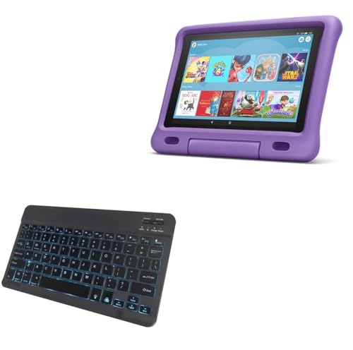 BoxWave Keyboard Compatible with Amazon Fire 10 Kids Edition (9th Gen 2019) - SlimKeys Bluetooth Keyboard - with Backlight, Portable Slim LED 7 Colors - Jet Black