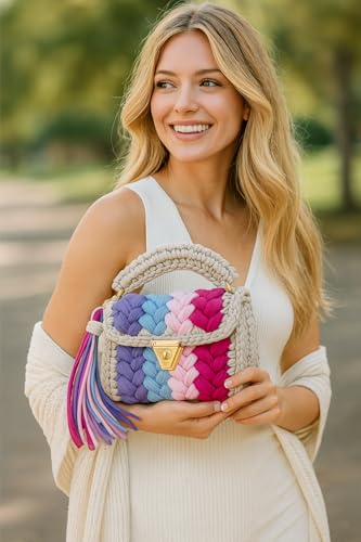 Image of Evening Clutch Bag for Women, Handmade Crochet Wedding Party Purse, Small Flap Formal Crossbody Handbag Evening Clutch