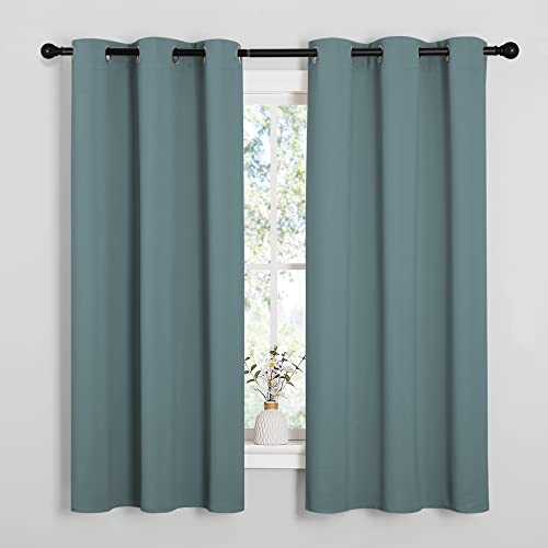 Image of NICETOWN Modern Greyish Blue Blackout Curtains Noise Reducing, Thermal Insulated and Privacy Room Darkening Drape Panels for Boy's Guest Room Door Small Short Window (2 Panels, W42 x L63 -Inch)