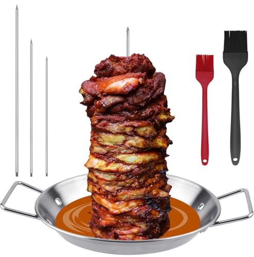 Kebab Plate and Skewer Vertical Stainless Steel Kebab Skewers 3 Different Sizes Grill Rack Stand with 2 Brushes Kebab Machine for BBQ Chicken Sausages Fish Steak