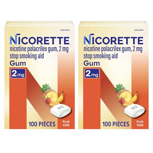 Nicorette Nicotine Gum Stop Smoking Aid 2 mg Fruit Chill Flavor - 200 Count