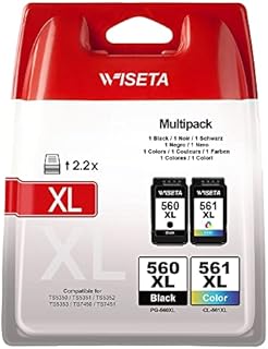 WISETA PG-560XL CL-561XL Compatible Ink Cartridges, 2 Pack Black and Tri-colour, Ink for Canon 560 561 XL for Pixma TS5350 TS7450 TS5351 TS5352 TS5353 TS7451 Printer