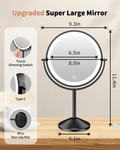 Gospire 8 Inch Lighted Makeup Mirror, 3 Color Lights & Stepless Dimming Led Vanity Mirror, 1X/10X Double Sided Magnifying Rechargeable Cosmetic Mirror, 360° Free Rotation Cordless Standing Mirror #TOP5