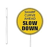 Señal de seguridad divertida con texto en inglés 'Slow Down Sharp Cave Ahead', con estaca, 23 x 23 cm, resistente, sin óxido, fácil de instalar