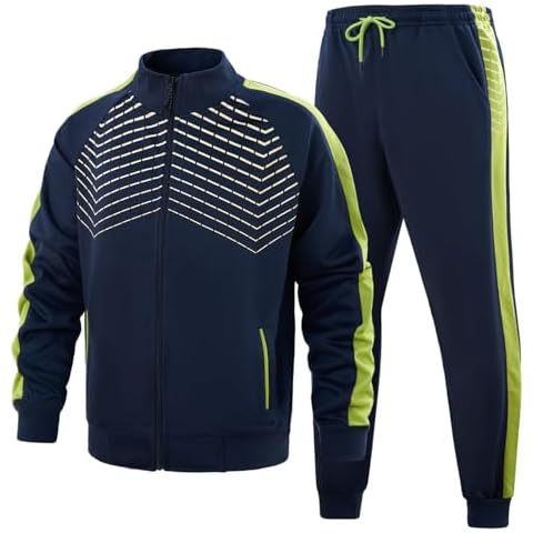 MANLUODANNI Men's Tracksuit Athletic Sports Casual Full Zip Sweatsuit,Navy+Green-L Cover