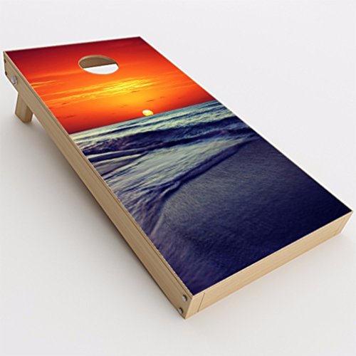 itsaskin1 Skin Decal Vinyl Wrap for Cornhole Game Board Bag Toss (2xpcs.) / October Sunset on Beach