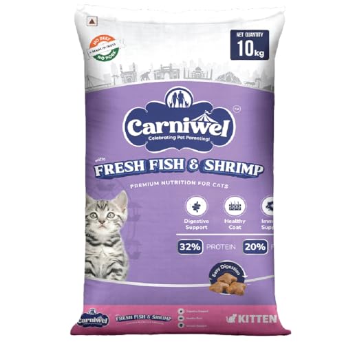 Image of Carniwel Fresh Fish & Shrimp Kitten Dry Cat Food 10 Kg | Fresh & Natural Ingredients | Highly Palatable | Supports Healthy Skin & Glossy Coat | Premium Nutrition