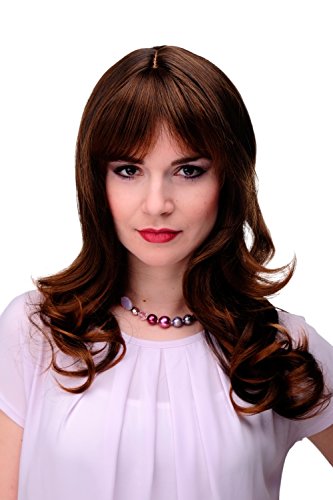 WIG ME UP 3001-2T30 Lady Quality Wig very long beautiful curling ends fringe bangs chestnut mixed dark brown & copper brown approx 21inch