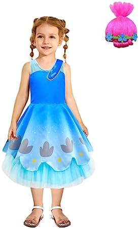 ASAOHAO Kids Princess Poppy Costume with Wig Size 10 Halloween Outfit Girls Party Dress Up Birthday Gift