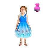 ASAOHAO Kids Princess Poppy Costume with Wig Size 10 Halloween Outfit Girls Party Dress Up Birthday