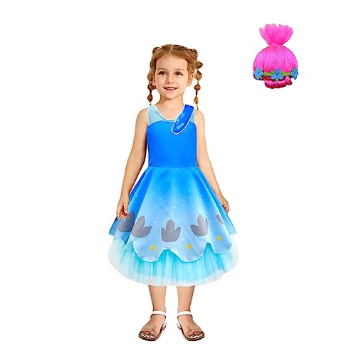 Asaohao Kids Princess Poppy Costume With Wig Size 10 Halloween Outfit Girls Party Dress Up Birthday Gift #TOP28