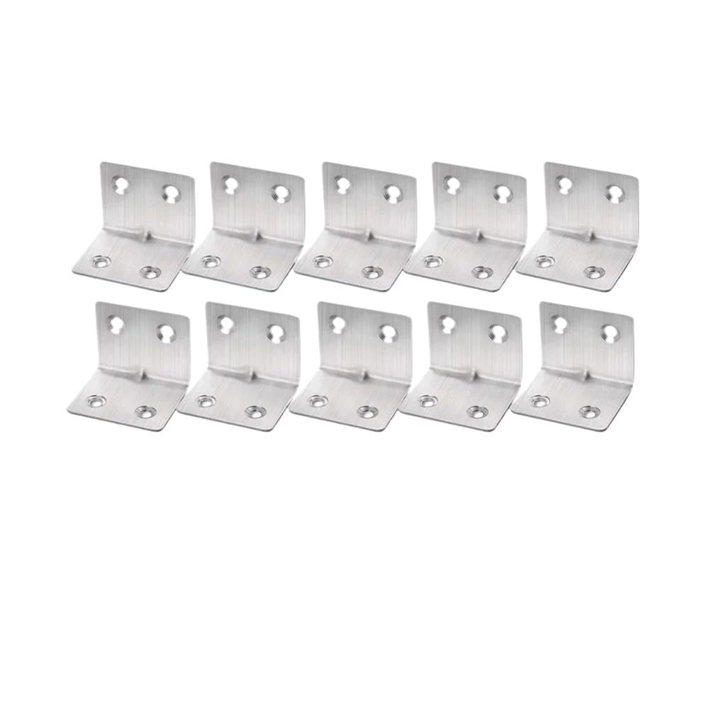 Sunrrafck Silver-10Pcs-(4 Holes) 10/20Pcs Universal Stainless Steel Corner Bracket 90 Degree L-Shaped Right Angle Fixed Brace Fastener For Wood Furniture Bedframe Cabinet(Silver-10Pcs-(4 Holes))