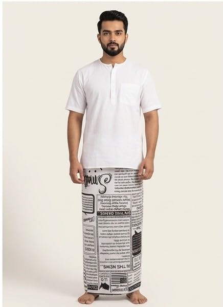JUPALAW 2Meters New's Paper Print Men's Lungi Product Pack of 1 Piece Black & White Colour.-picture-24