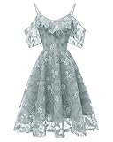 Womens Vintage Lace Floral Wedding Party Dress Short Aline Cocktail Swing Dress (Medium, Blue Gray)