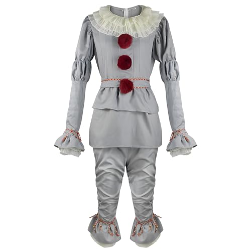 Alaiyaky Horror Clown Kostüm Set Clown Kostüm Herren Faschingskostüme Männer Joker Outfits mit Oberteil Hose Schal Gürtel Armbänder Beinkettchen Fasching Kostüm Herren for Karneval Party (M)