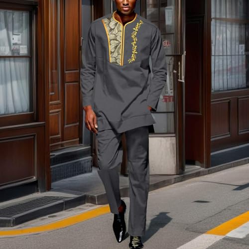 Men`s Clothes African Embroidery Print Shirts and Pants 2 Piece Set Plus Size Tracksuit Tribal Outfits2