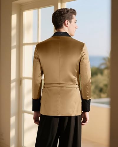 Men's Short Satin Smoking Robe with Belt Lightweight Cool Smoking Jacket Summer Bathrobe2