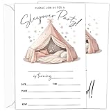 Geuro Sleepover Birthday Invitation With Envelopes for girl, Slumber Party Invite for Girl Pajama Party Glamping Tent, 20set