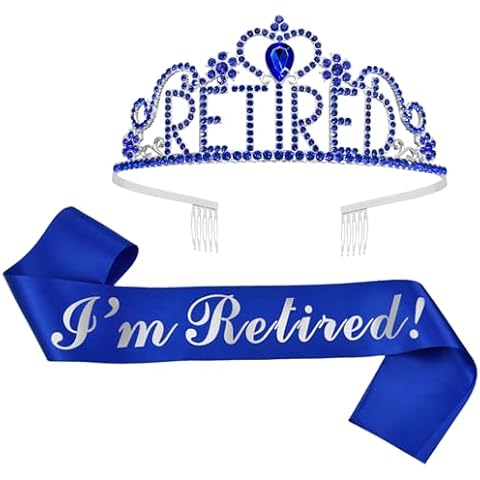 JETKONG Retirement Party Decorations Retired Tiara/Crown, Retired Sash for Women Retirement Gifts, Retirement Party Supplies, Gifts, Favors (Dark Blue) Cover