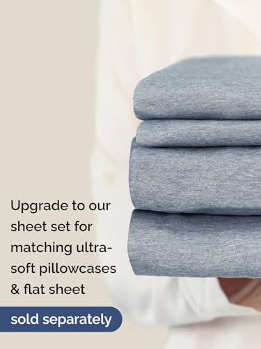 Drap-housse bonnet très profond bleu chiné pour des nuits douces en lit double - 8