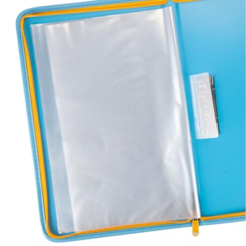 Image of Worldone Zipper Display Book Folder for Documents, with Name Card, Made of 0.8mm Virgin PP Material with 20 Bound Plastic Binder Sleeves, Size FC (fullscap), Radiant Blue, Set of 1
