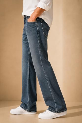 Image of Blue Bootcut Jeans for Men | Premium Denim Wide Leg Casual Jeans | Mens Wear, Casual Bottoms