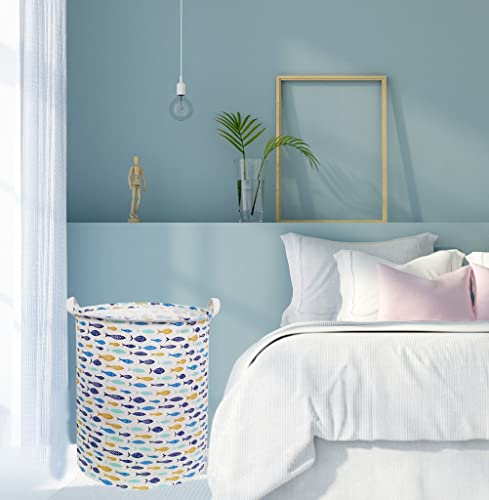 Essme Baby Laundry Basket,Fish Hamper Collapsible Canvas Waterproof Kids Storage Bin For Home Decor, Nursery Hamper,Gift Baskets,Home Organizer (Fishes) #TOP2