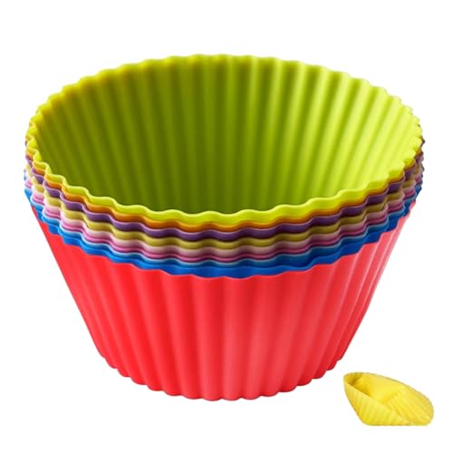 Luoqun88 Silicone Muffin Cupcake Cases Reusable Non-Stick and Easy Clean Colorful Silicone Cake Cases 7cm Large Cupcake Moulds Baking Cups for Cakes Ice Creams Puddings Jelly(9PCS)