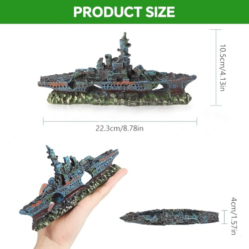 Image of Qpets Shipwreck Aquarium Decoration, Vintage Resin Fish Tank Ornament with Hiding Cave, Aquarium Decorative Item for Freshwater & Saltwater Aquariums
