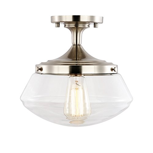 Light Society Vita Flush Mount Ceiling Light, Satin Nickel with Clear Glass Shade, Vintage Industrial Modern Lighting Fixture (LS-C246-SN)