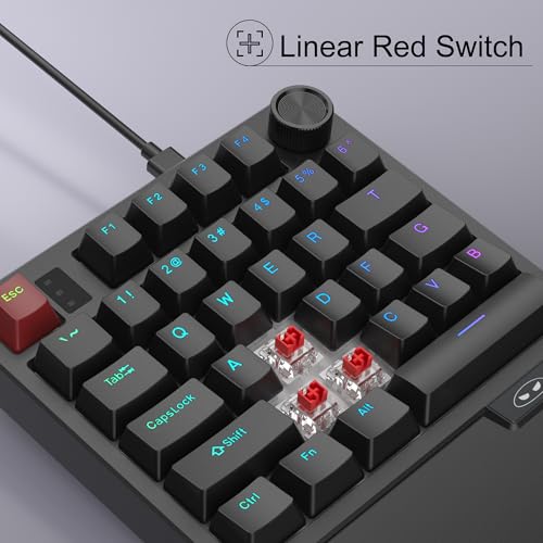 Image of MageGee Wireless One Handed Gaming Keyboard, Tri-Mode BT /2.4Ghz RGB Backlit 34 Keys Mini Keyboard for Gamer, Linear Red Switch, Wrist Rest Support(Black)