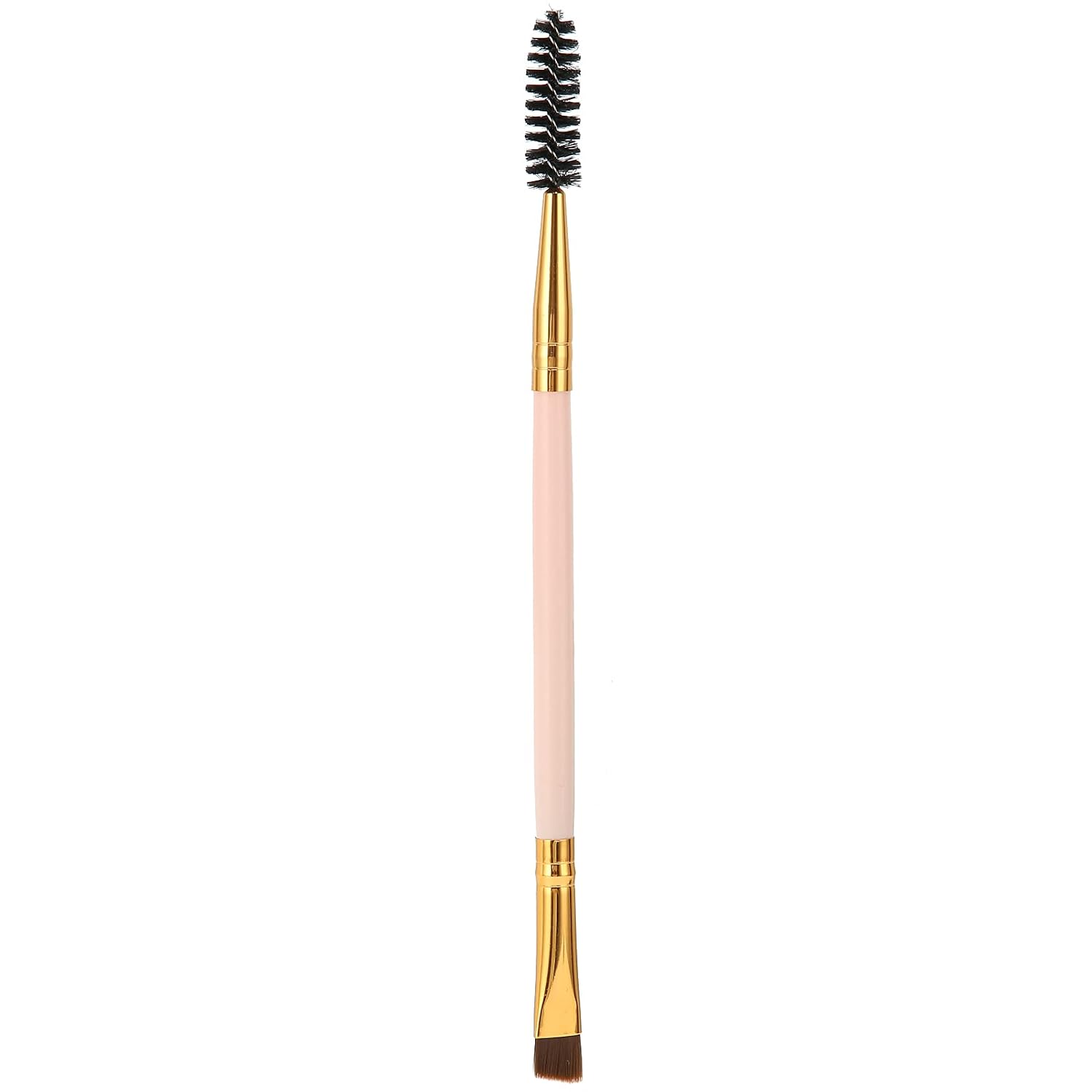 Double Ended Eyebrow Brush, Wood Handle Angled Brow and Eyelash Comb for Powder Cream Gel Application (Pink)
