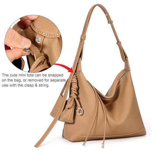 YALUXE Women's Genuine Leather Shoulder Bag Handbag Purse with Adjustable Strap, Detachable Mini Pouch3