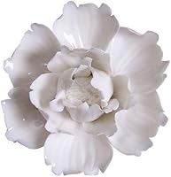 Vista 8 de Insiswiner Flores decorativas de cerámica 3D para colgar en la pared para el hogar, peonía blanca y amarilla, 3.54 pulgadas