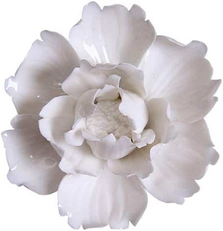 Miniatura 8 de Insiswiner Flores decorativas de cerámica 3D para colgar en la pared para el hogar, peonía blanca y amarilla, 3.54 pulgadas